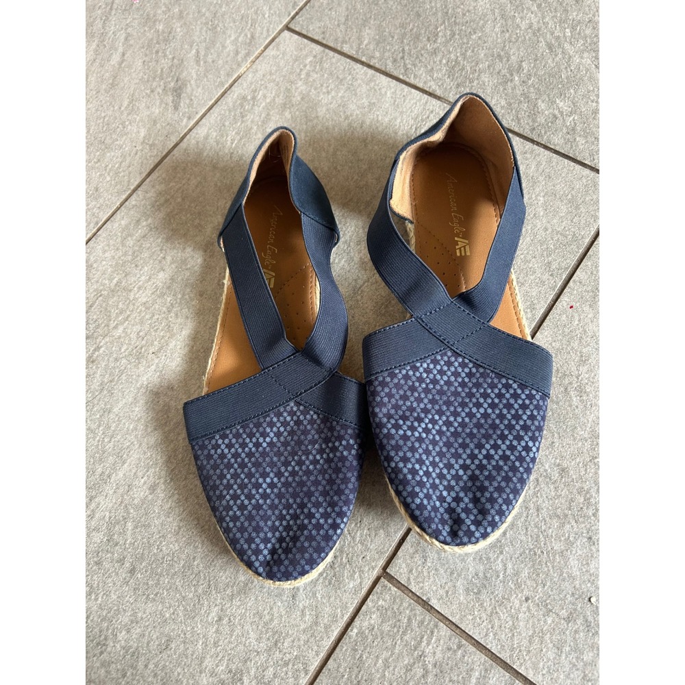 American Eagle Navy Espadrille Flats Sandals Elastic Cross Strap Size 9